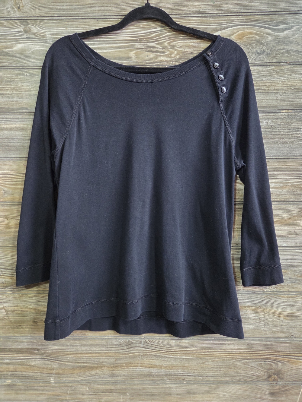 Lauren Jeans Ralph Lauren Black Scoop Neck Long Sleeve Top with Shoulder Buttons